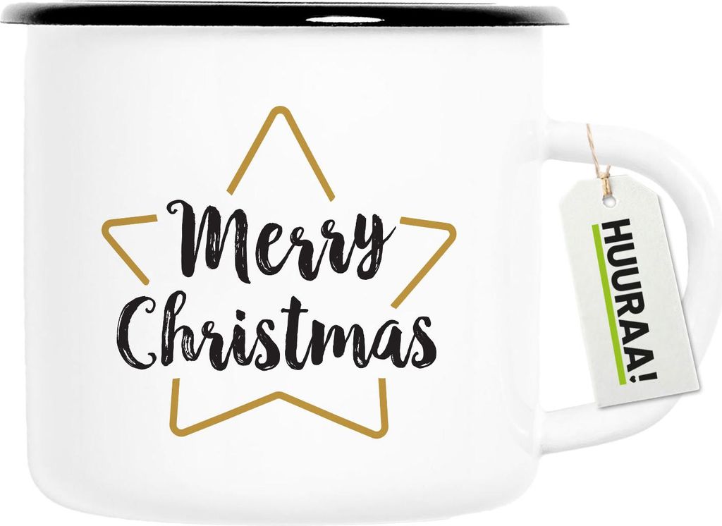 Huuraa Emaille Tasse Weihnachtsstern Merry Christmas 300ml Vintage Campingbecher Geschenkidee