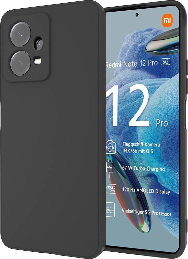 Silikon Hülle für Xiaomi Redmi Note 12 Pro 5G Schutzhülle Matt Schwarz Backcover Handy Case