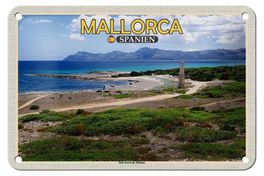 Blechschild Reise 18x12cm Mallorca Spanien Son Serra de Marina Meer