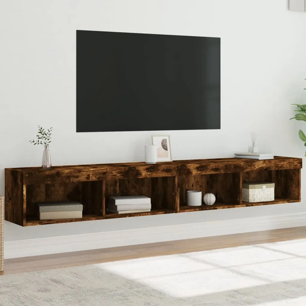 Mobile Porta TV Sospeso 2 pz Rovere Fumé con LED RGB 100 cm - 2