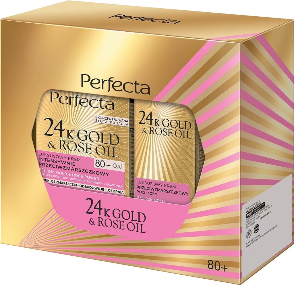 Perfecta 24K Gold & Rose Oil Zestaw krem do twarzy 80+ 50 ml + krem pod oczy 15 ml