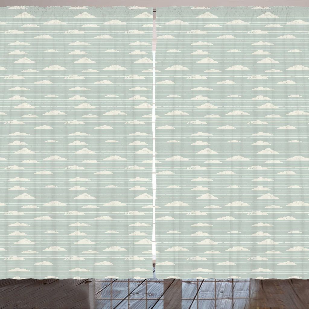 ARANDE Wolken Gardine, Repetitive Abstrakt Cumulus Weiche Pastelltöne Gestreift Himmel Illustration, 280 x 225 cm, Elfenbein und Pale Seafoam