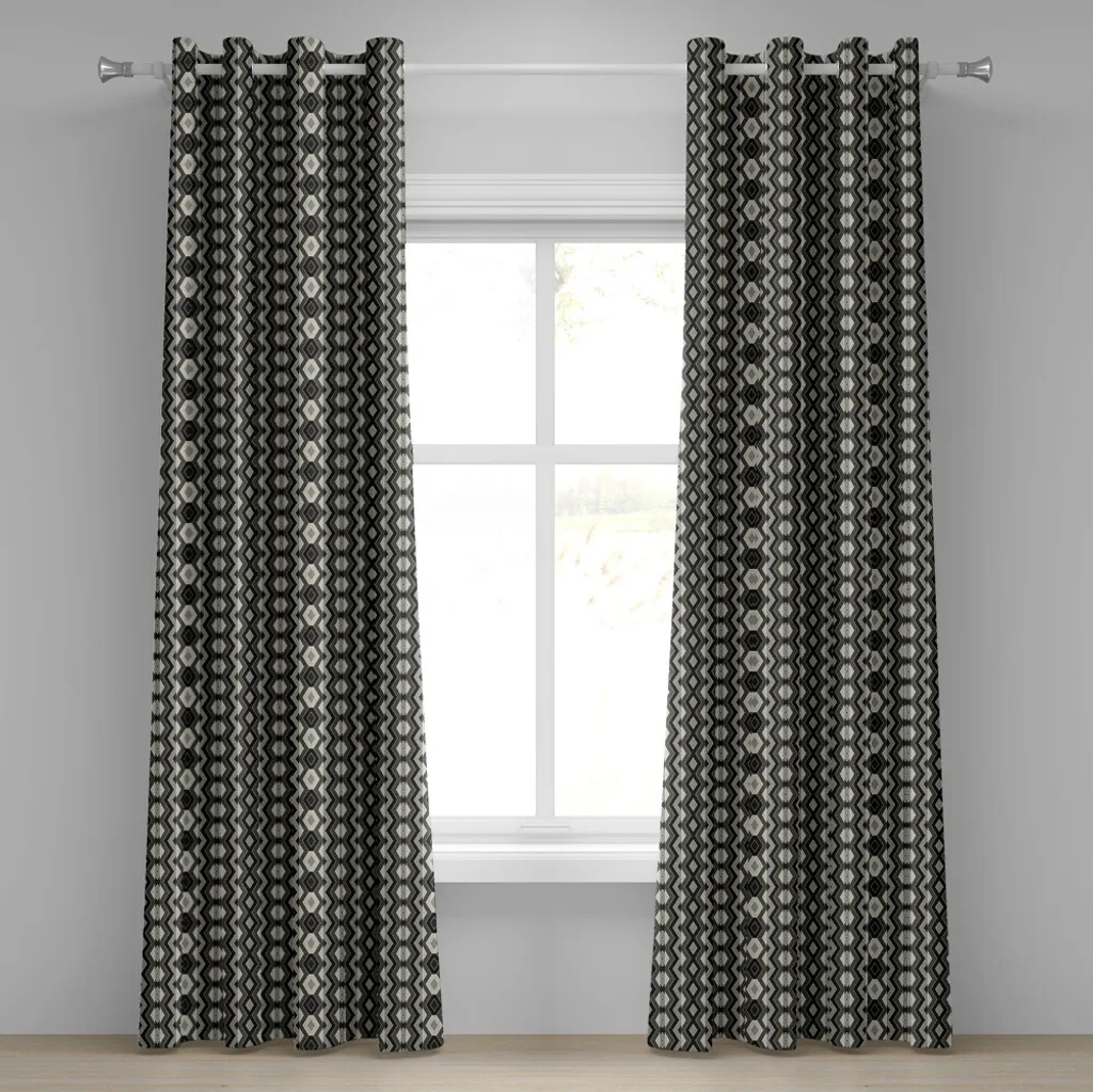 ABAKUHAUS Tenda con occhielli geometrica, stile tribale azteco autentico, zigzag chevron tradizionale bohémien, tende decorative a 2 pannelli, 280 cm x 225 cm, grigio antracite nero
