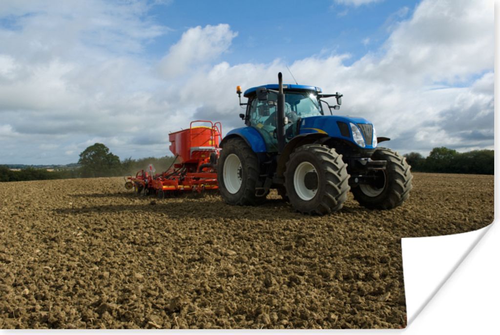 MuchoWow Poster Traktor - Blau - Landleben - Wolken 30x20 cm - Plakate - Print