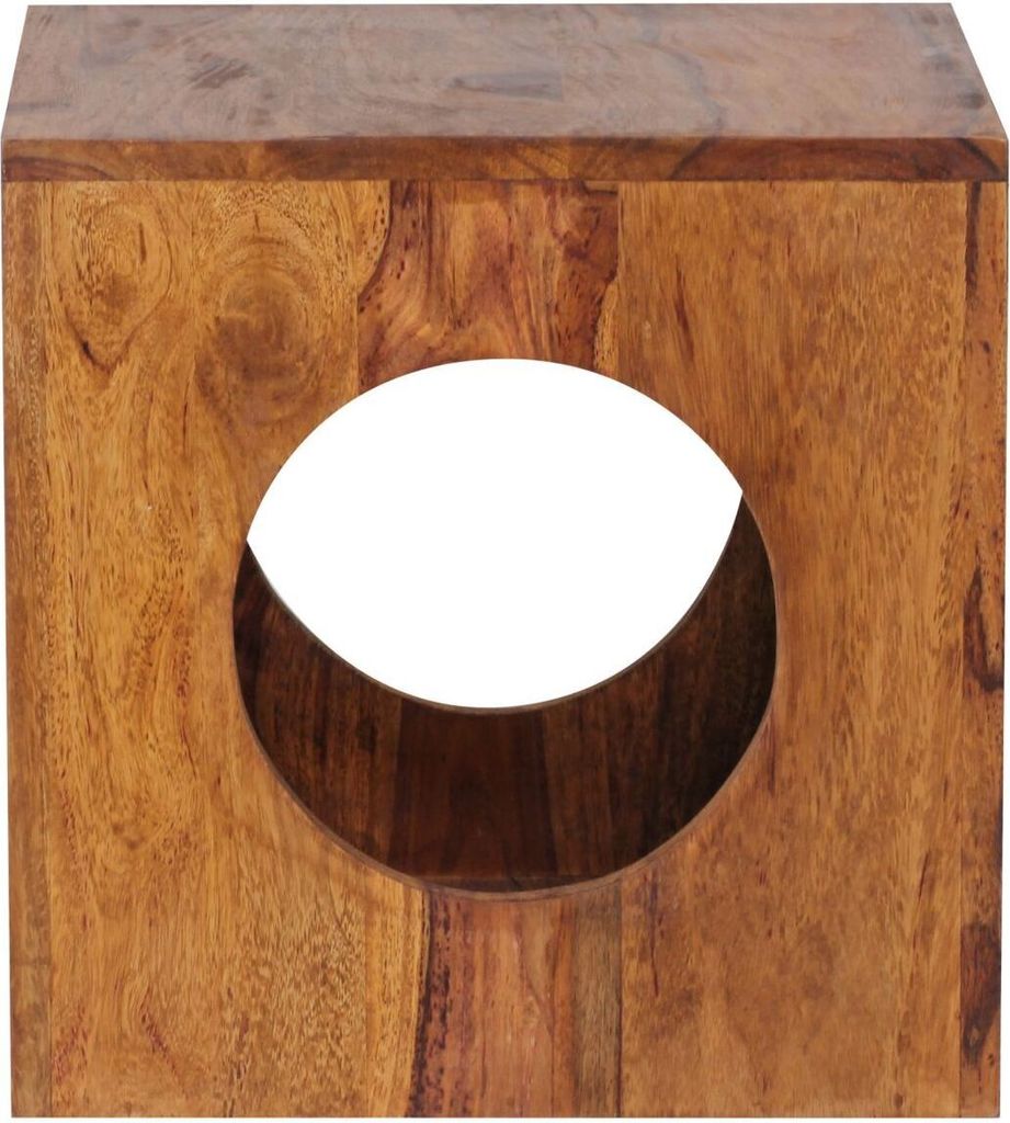 Beistelltisch MUMBAI Sheesham Massivholz 35x35x35 cm Cube Wohnzimmertisch, Design Aufbewahrungstisch modern, Kleiner Holztisch in Würfel-Form, Qua...