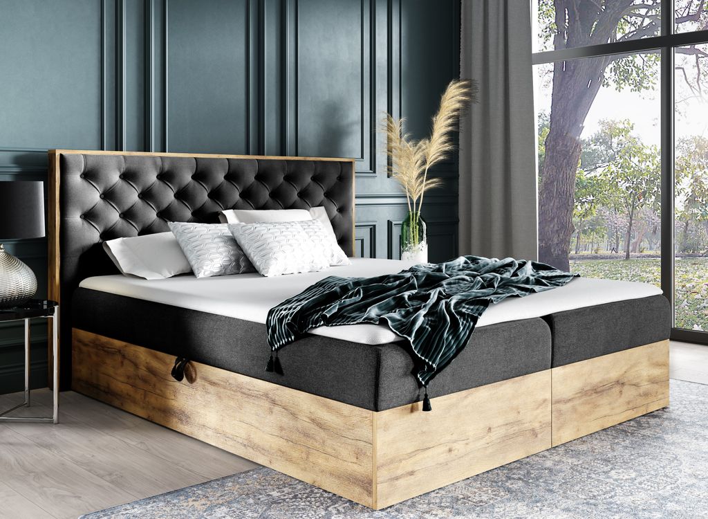 AX LIVING Boxspringbett 160x200 mit Bettkasten Clavio in Schwarz