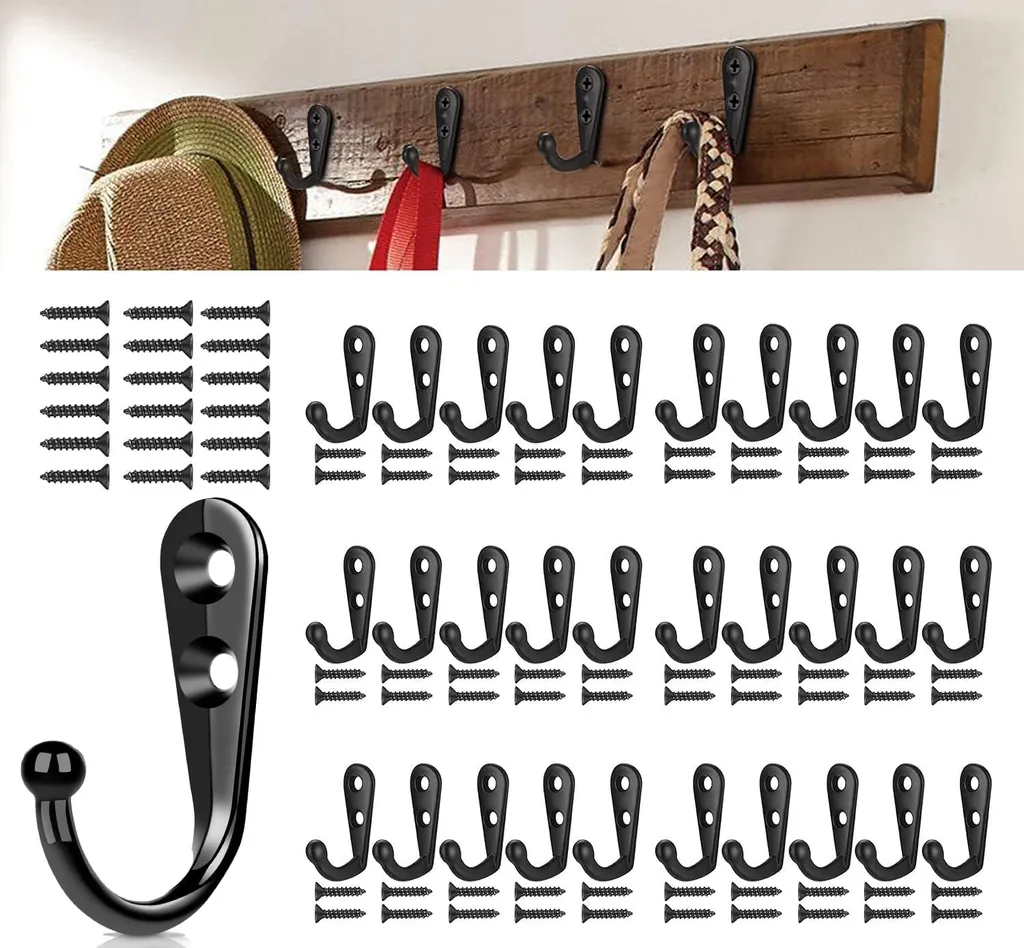 Gagner de la Place avec 30 Crochets Muraux Noirs Antidérapants à Visser