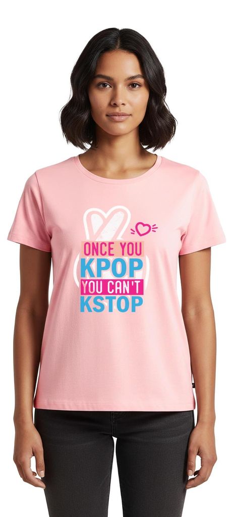 Spreadshirt Once You K-Pop You Can't K-Stop Frauen Premium T-Shirt, 5XL, Rosa