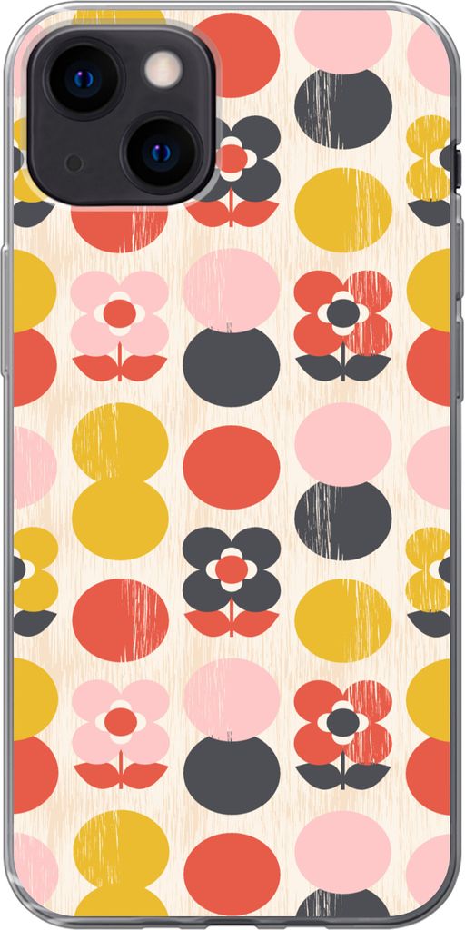 MuchoWow Handyhülle Schutzhülle Hülle für Telefoonhoesje iPhone 13 Retro - Design - Blumen - Pastell Silikon Softcase Handy Hülle - Kartenin...