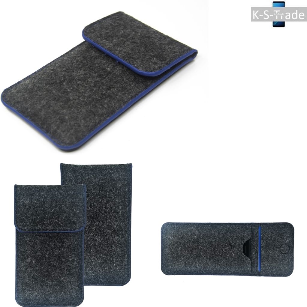 K-S-Trade Handy-Hülle Schutz-Hülle kompatibel mit Samsung Galaxy S10 (Dual-SIM) Filztasche Pouch Tasche Case Sleeve Filzhülle dunkelgrau, blauer
