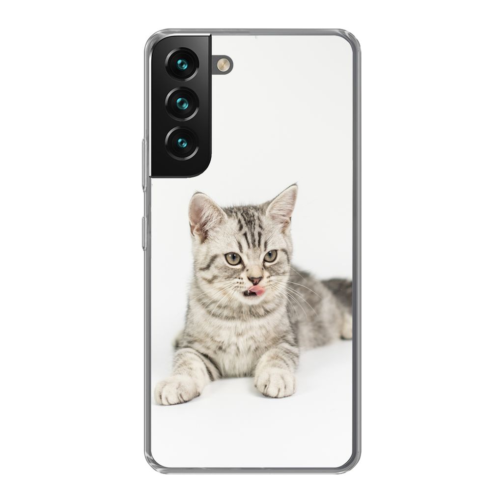 MuchoWow Handyhülle Schutzhülle Hülle für Samsung Galaxy S22 Plus Kitten - Weiß - Sohle - Mädchen - Kinder - Jungen - Kind Silikon Softcase...