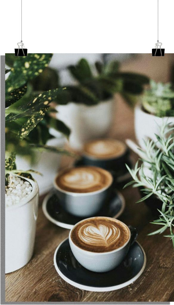 Kaffee und Pflanze Poster - Stilvoll und Gemütlich Poster - Für Kaffeeliebhaber Poster - Kaffee Poster - 51x71cm - Perfekt zum Einrahmen
