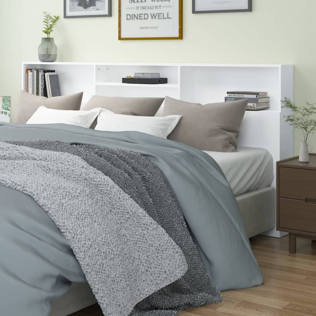 vidaXL Kopfteil mit Ablagen Weiß 220x19x103,5 cm - Kopfteil-Schrank - Kopfteil-Schränke - Bettschrank - Schlafzimmerschrank