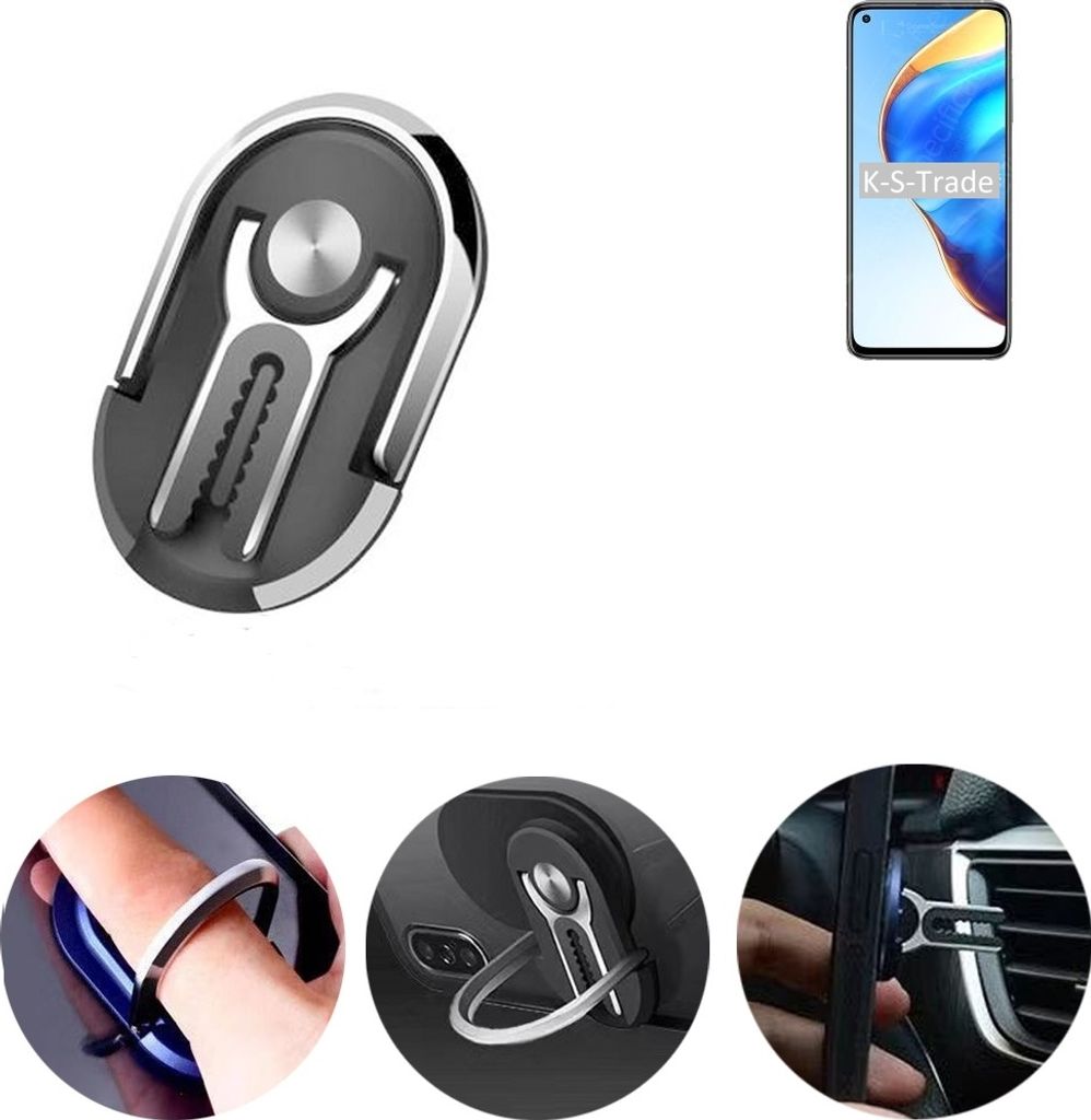 K-S-Trade 3in1 Smartphone-Ring Handy-Ring kompatibel mit Xiaomi Mi 10T Pro Fingerhalterung Handyring Tischständer Lüftungsgitter-Halterung Tisch
