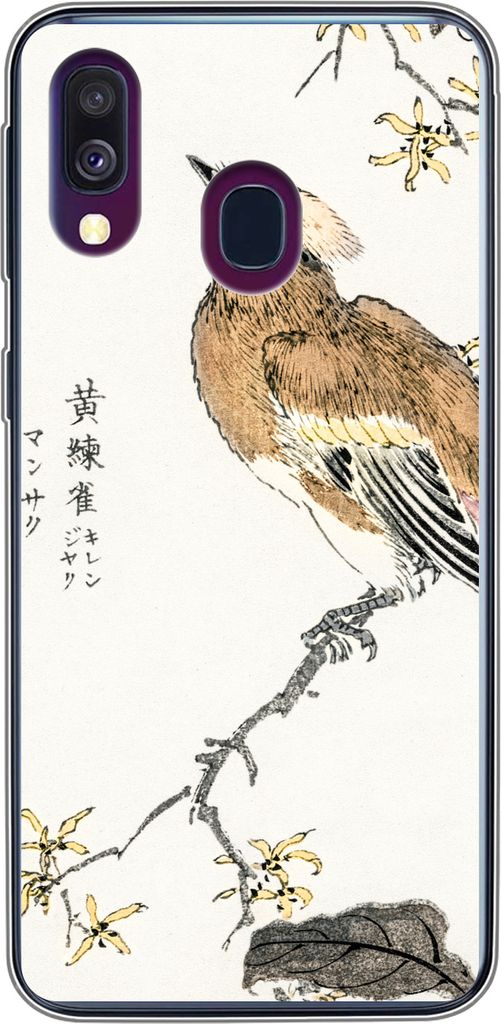 MuchoWow Handyhülle Schutzhülle Hülle für Telefoonhoesje Samsung Galaxy A40 Vintage - Vogel - Japanisch - Schriftzeichen Silikon Softcase Han...