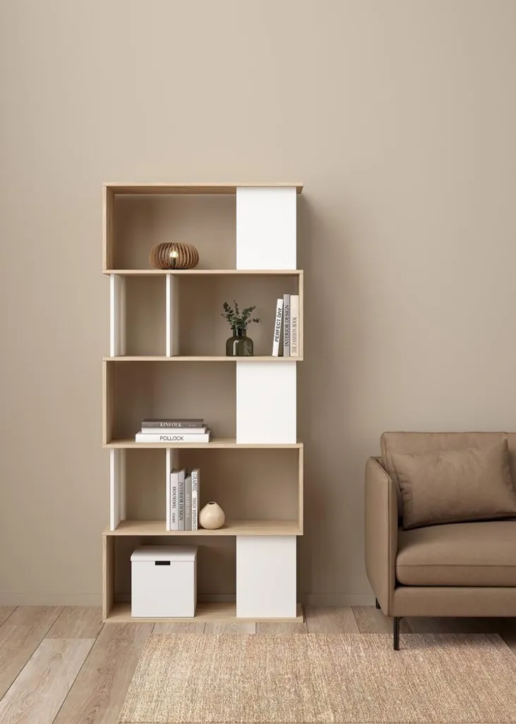Bibliothèque de salon Maze Jackson Hickory et Blanc - Meuble de rangement chic