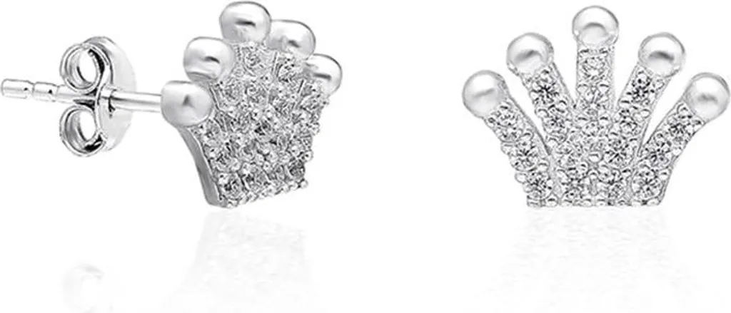 Boucles d'oreilles Argent 925 avec Zircone en Forme de Couronne Royale
