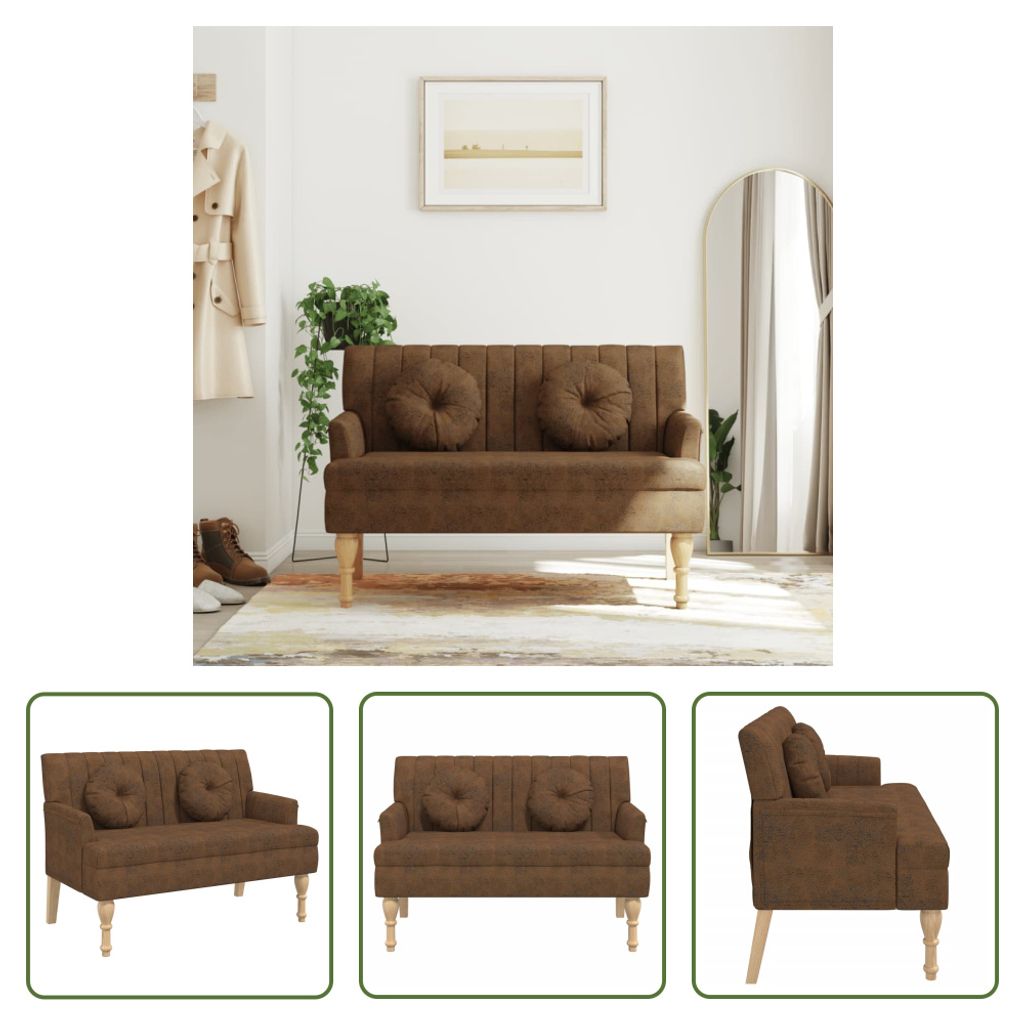 The Living Store Sitzbank mit Kissen Braun 113x64,5x75,5 cm Wildleder-Optik