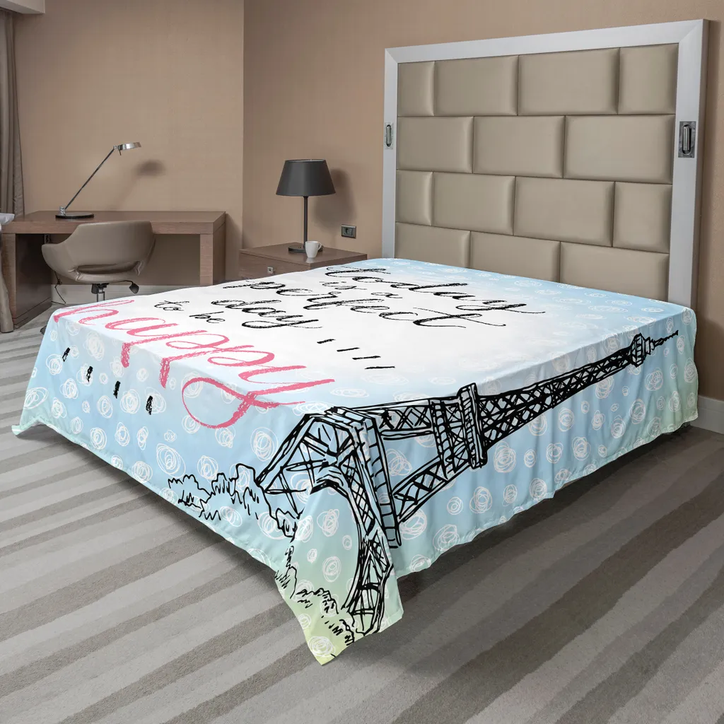 ABAKUHAUS Drap de Lit Tour Eiffel Paris Sketch, 244 x 205 cm Bleu Noir