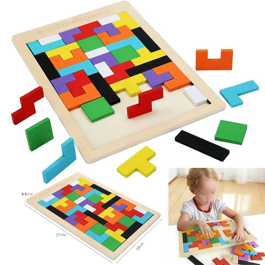 Holz Tetris Tangram Intelligenz Puzzle Kinder Pädagogisches Spielzeug Kinder TOY 