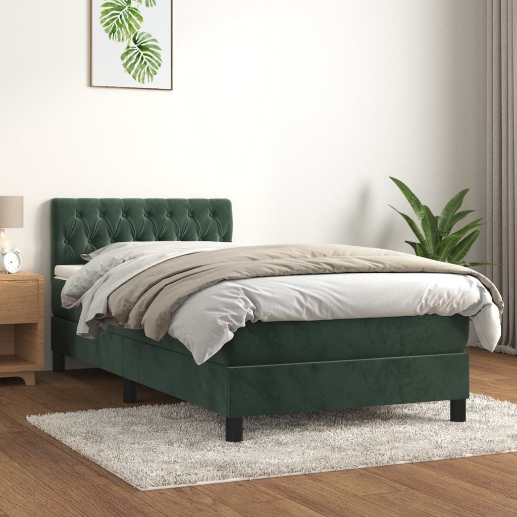 Möbel Boxspringbett mit Matratze Dunkelgrün 90x200 cm Samt - Klassische Betten 3141464