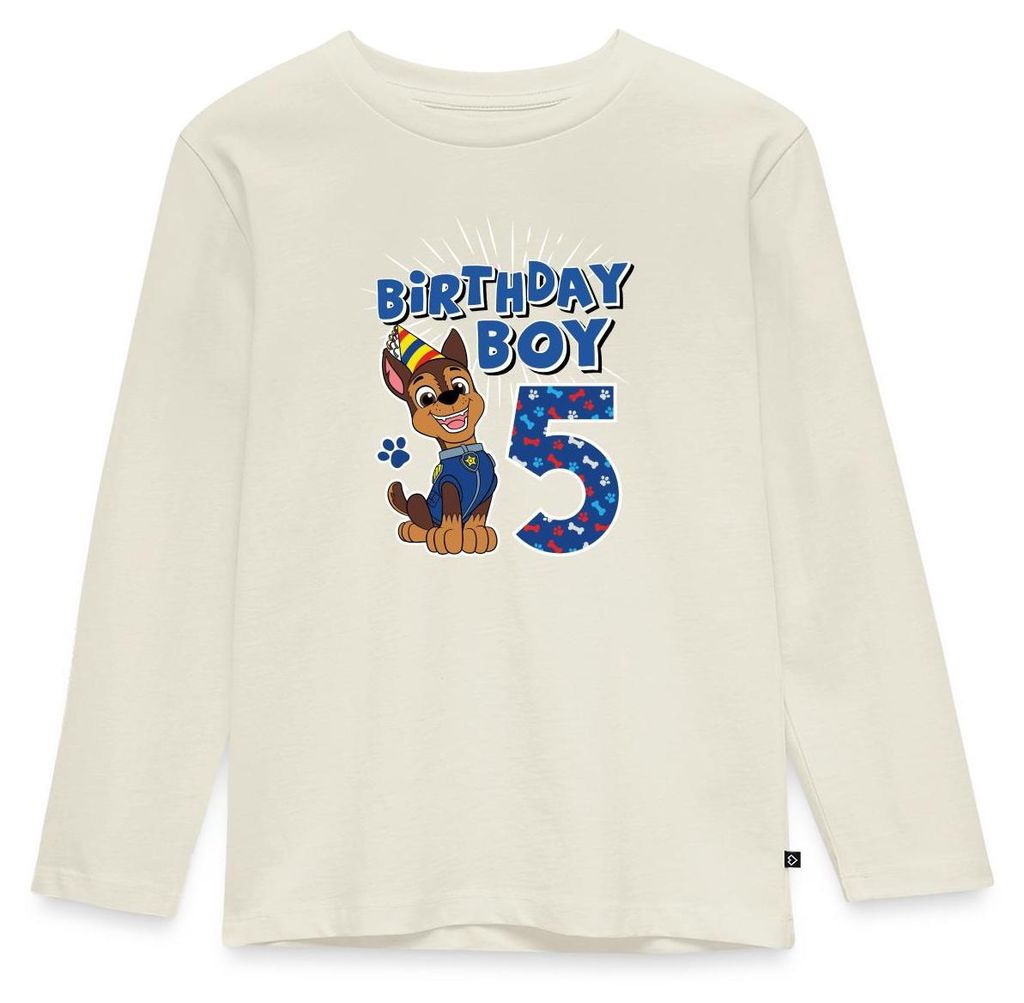 Spreadshirt Paw Patrol Geschenk 5 Jahre Alt 5. Geburtstag Chase Kinder Premium Langarmshirt, 134/140 (8 Jahre), Naturweiß