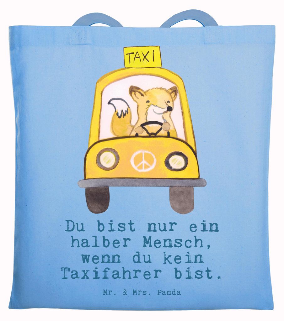 Mr. & Mrs. Panda Tote Bag Taxifahrer Herz - Sky Blue - Geschenk, Tragetasche, Laptoptasche, Jutebeutel, Shopping Tasche, Beutel
