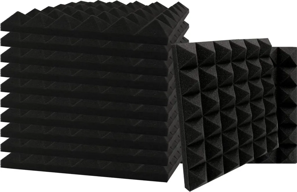 Mousse acoustique pyramidale noire 12 pièces isolation phonique studio