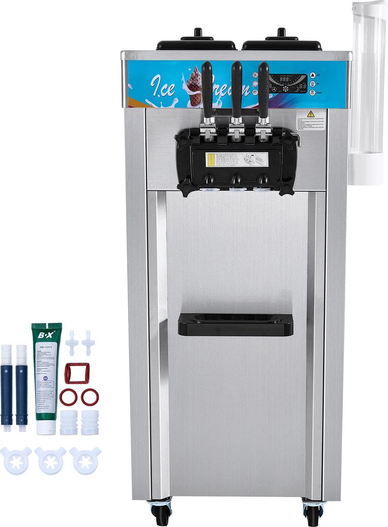 SucceBuy Kommerzielle Eismaschine von, 1500 W, Softeismaschine mit 3 Geschmacksrichtungen, 21–31 l/h Ausbeute, 2 x 5,5 l Edelstahlzylinder, LED-P...