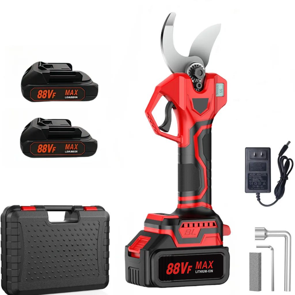 Akku Astschere Elektrische Gartenschere,0-40 mm Schnittdurchmesser,Fortschrittliche Digitalanzeige,mit 2 Batterie, 21V Baumschere,Rot