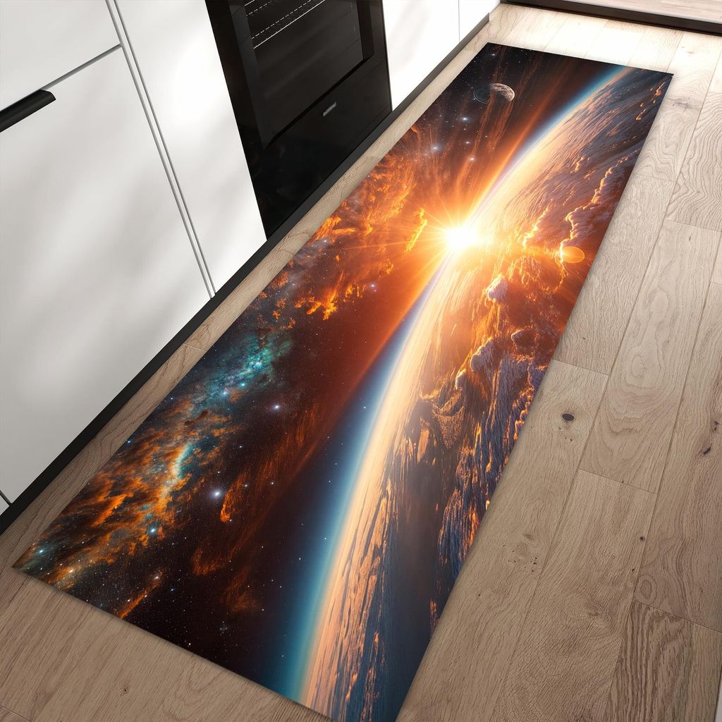 Küchenteppich 80x250cm rutschfest & abwischbar PVC Läufer - Sonnenaufgang Erde