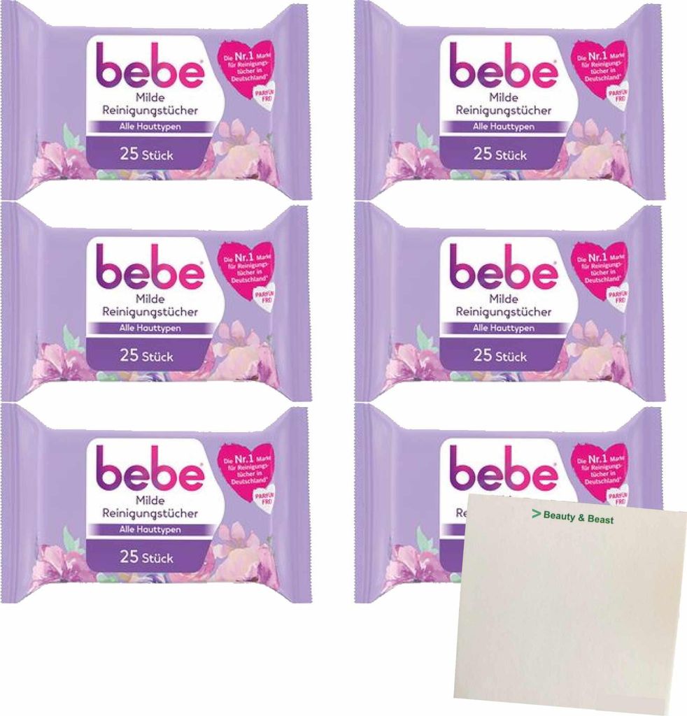 bebe milde Reinigungstücher Alle Hauttypen 150Stk 6er Pack (6x500g Packung) + usy Block