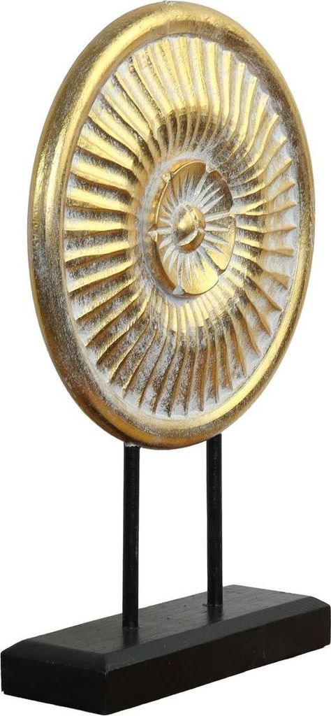 Skulptur Mandala Zeichen Figur Relief Deko Holz goldene Münze auf Sockel Groß gold Model 2