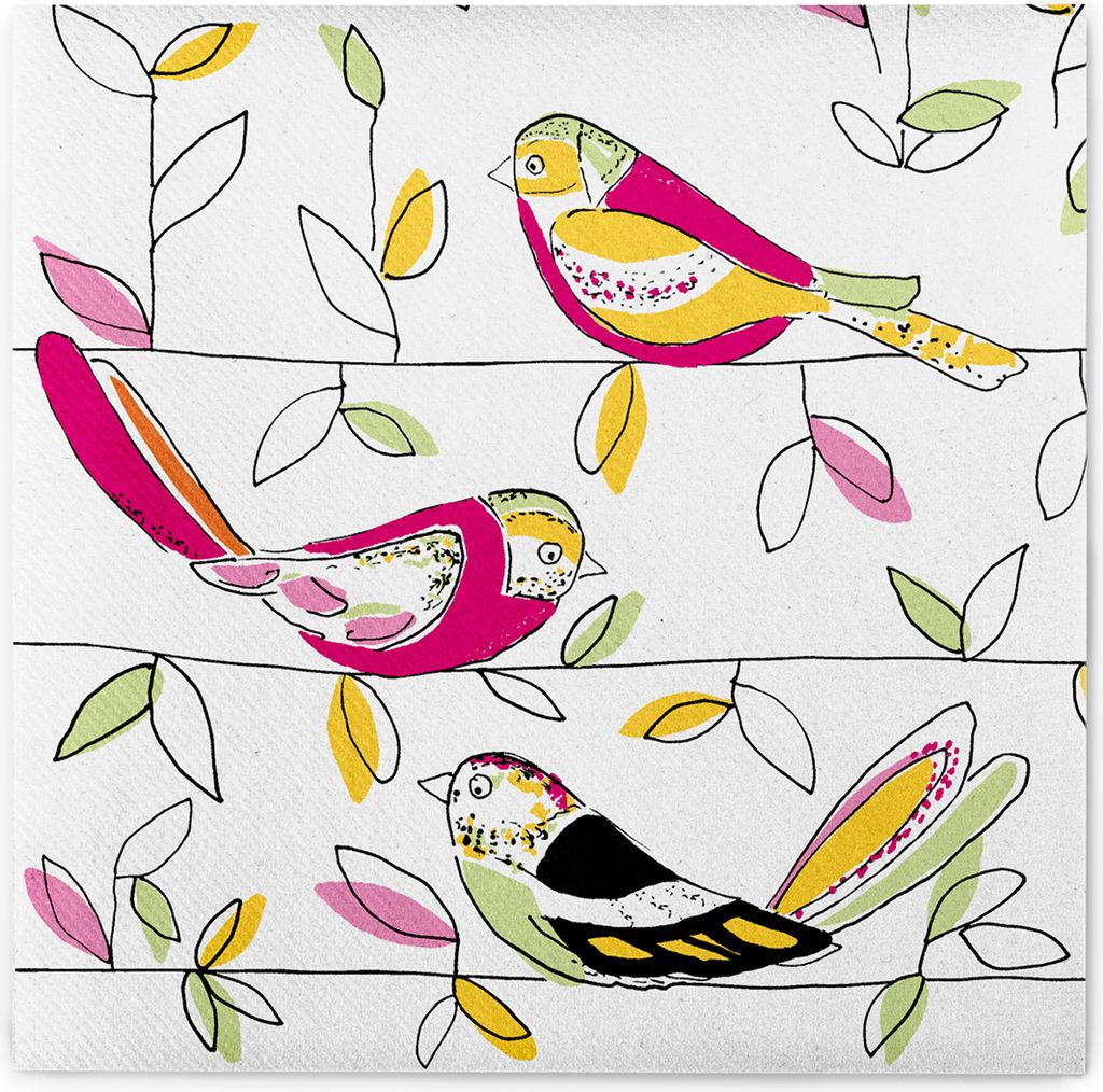 Sovie HOME Serviette Bernie aus Linclass Airlaid 40 x 40 cm, 12 Stück - bunte Vögel