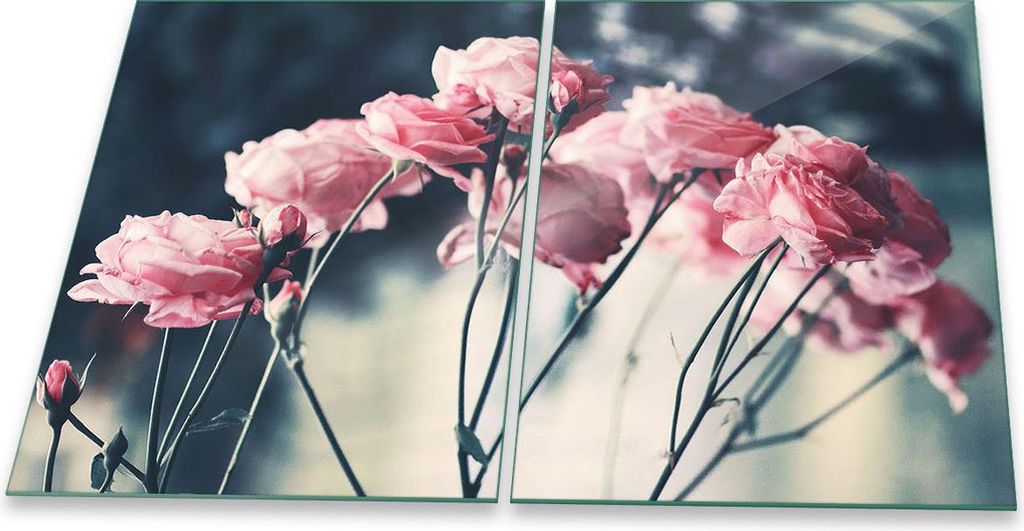 Herdabdeckplatte Glaskeramik 2-Teilig 2x40x52 Blumen Pink Abdeckung Spritzschutz Glas