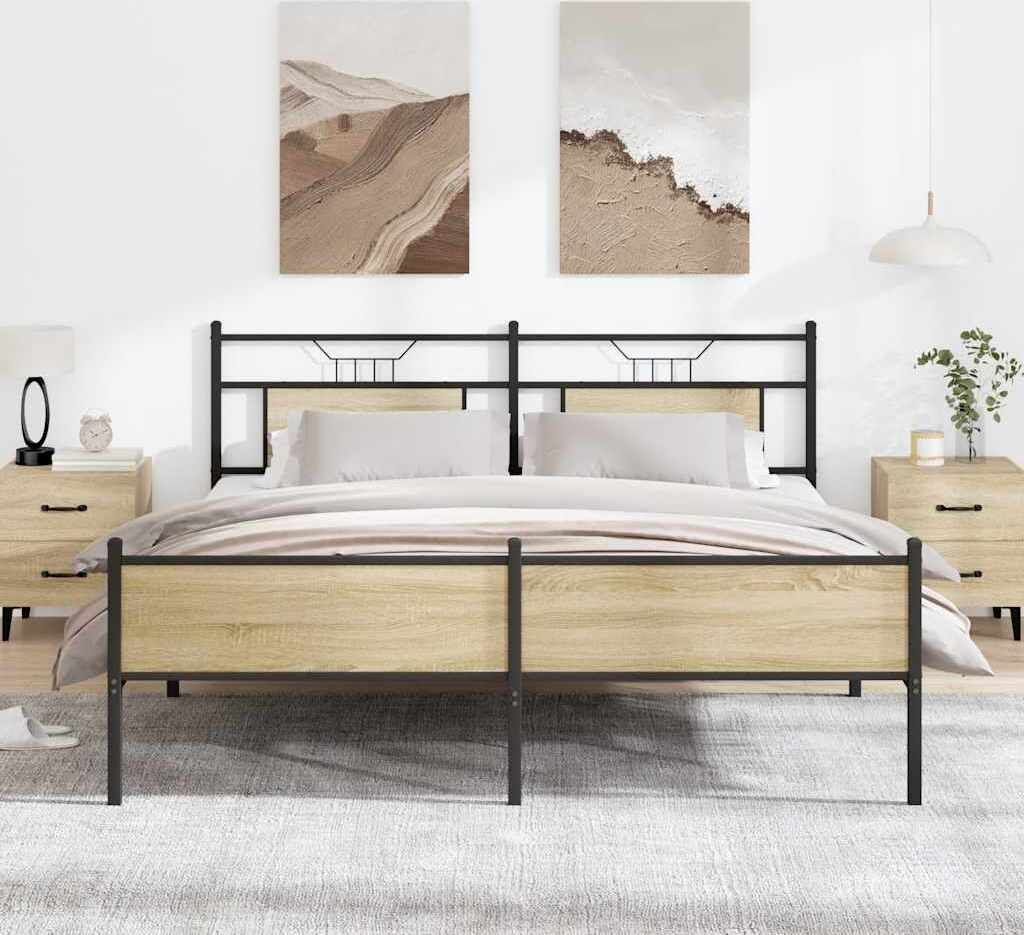 "Rabatt" Metallbett ohne Matratze - Robuste Metallkonstruktion - Sonoma-Eiche 160x200 cm - Klassische Betten CC11848