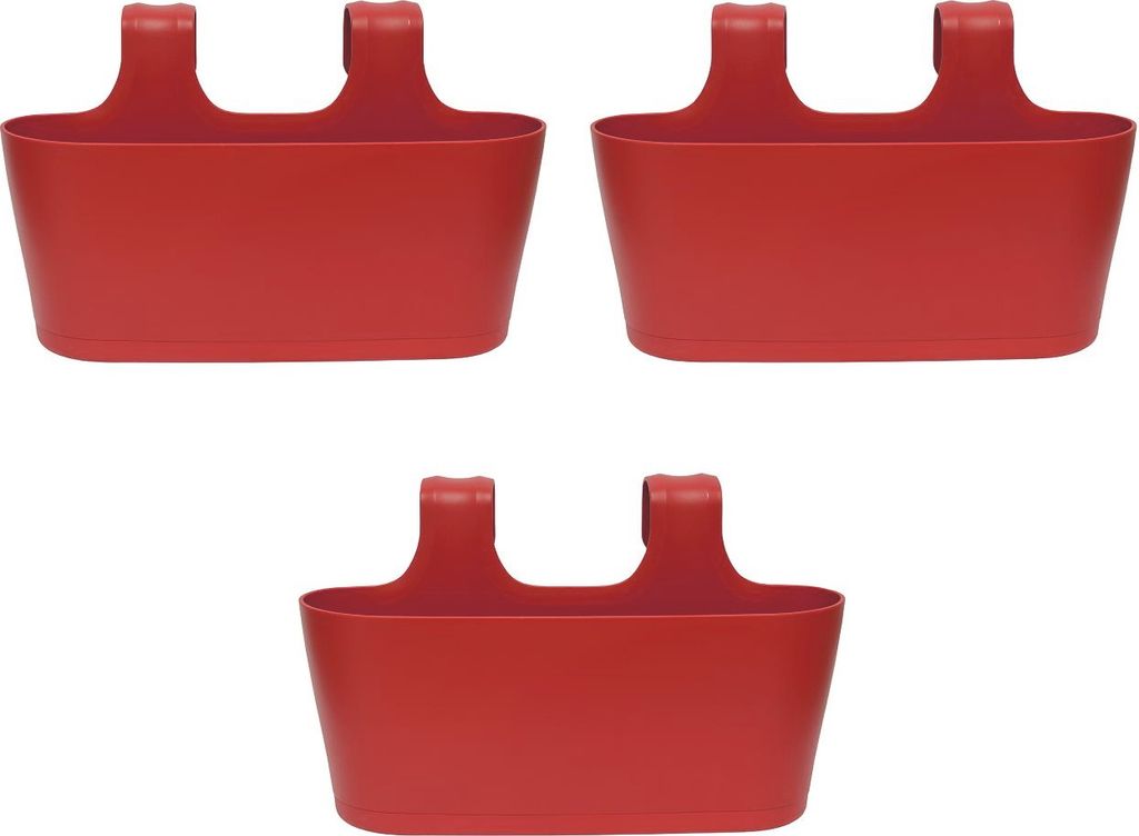 3x Blumenkasten oval Balkon Übertopf Pflanzkasten Blumentopf zum Hängen mit Wasserspeicher Farbe rot