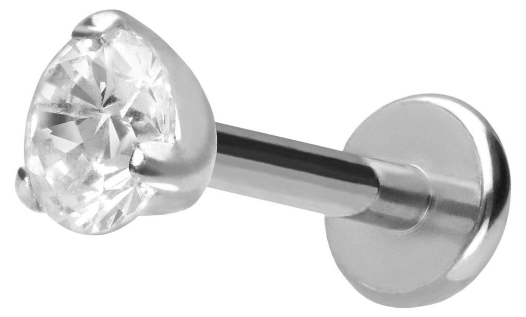 Ohrpiercing, Nasenpiercing Titan Labret mit Push Fit EINGEFASSTER KRISTALL Silber Stablänge: 10mm | Stabstärke: 1,2mm | Kristallgröße: 4mm