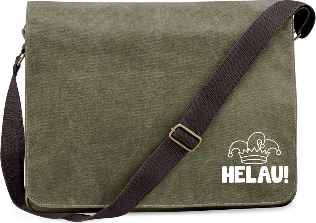 Huuraa Umhängetasche Helau Narrenkappe 14 Liter Military Green Canvas Laptoptasche Geschenkidee