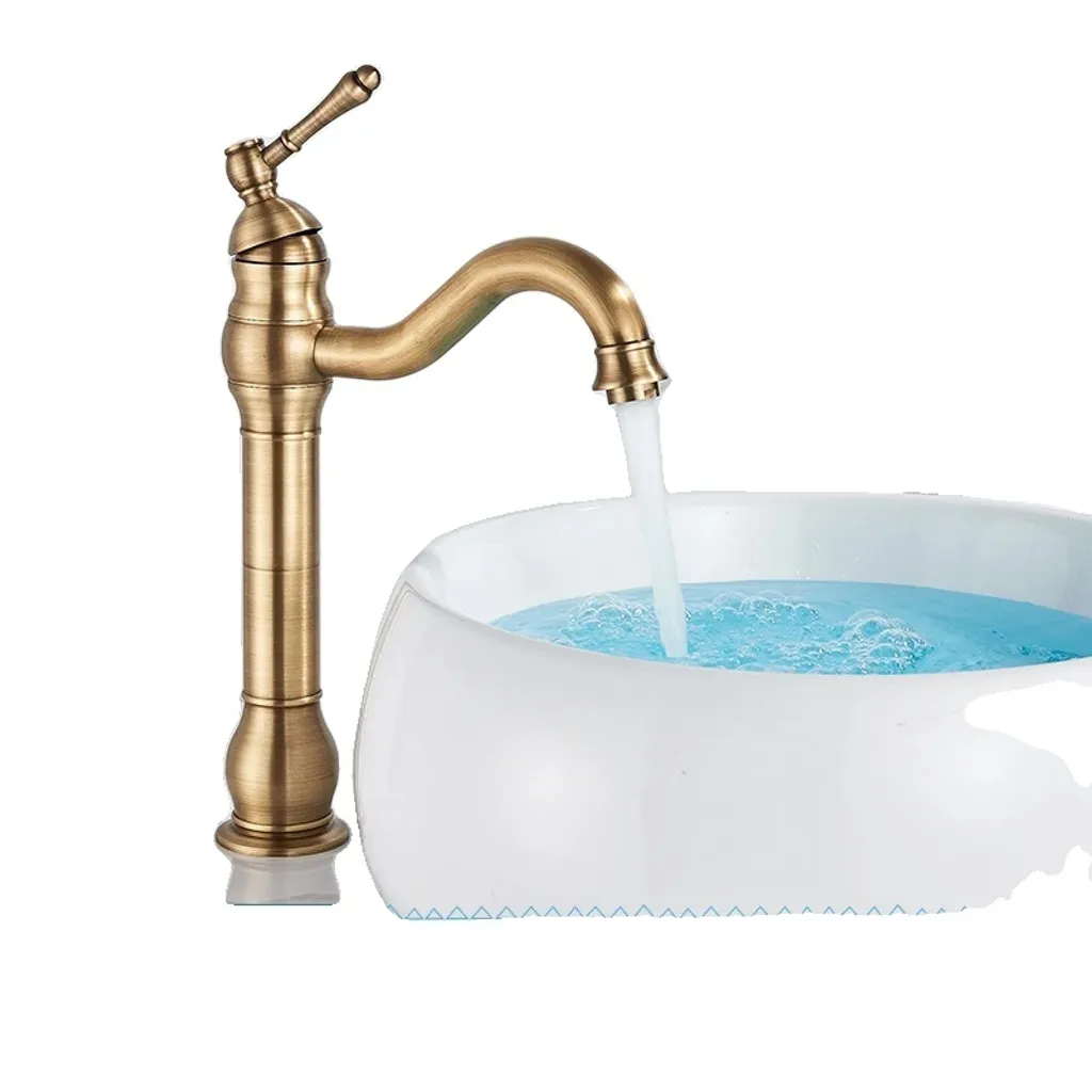 Miscelatore Alto Lavabo Design Contemporaneo in Ottone Antico
