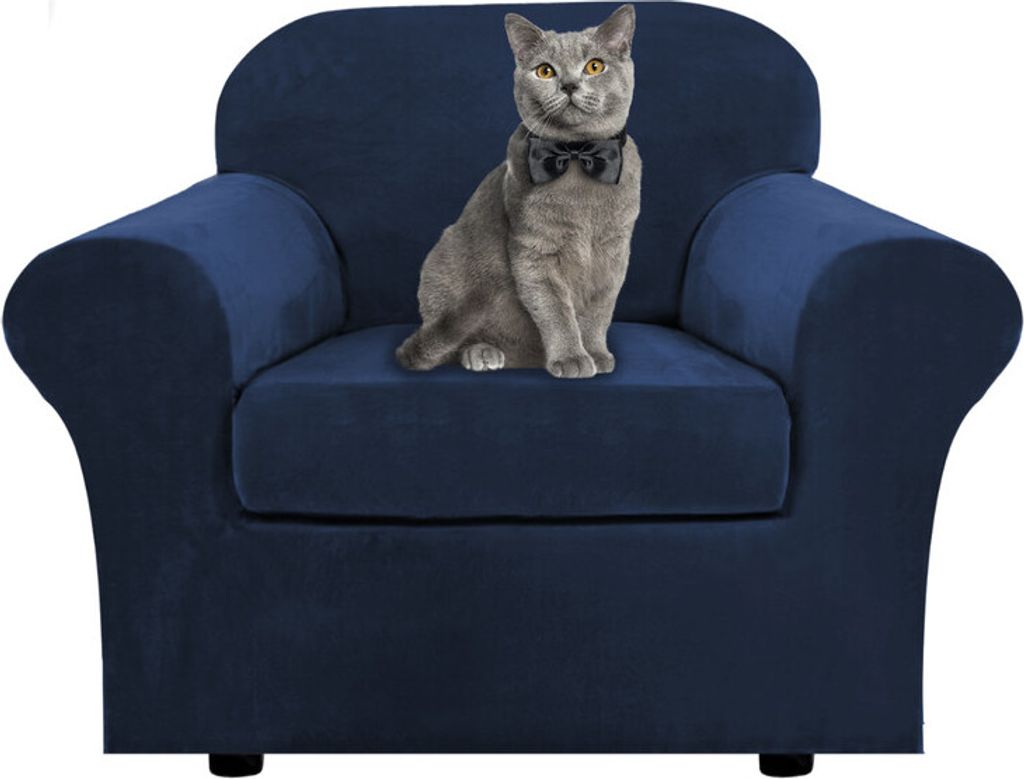 Samt Sofa Schonbezug Soft Stretch Couch Bezug High Elasthan Möbel Protector, 1-Sitzer / 81-122 cm,Navy blau