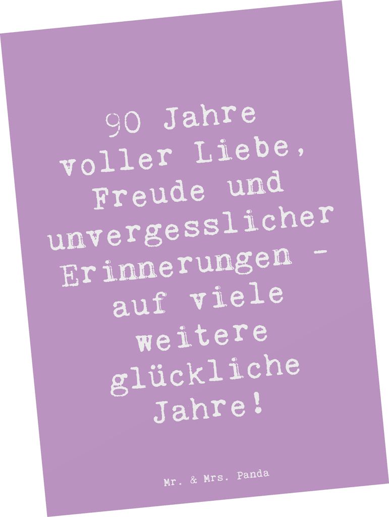 Mr. & Mrs. Panda Postkarte Spruch 90. Geburtstag Liebe Freude - Lavendeltraum - Geschenk, Fotokarte, Alter, 90 Jahre, Grußkarte, Handgefertigtes, ...