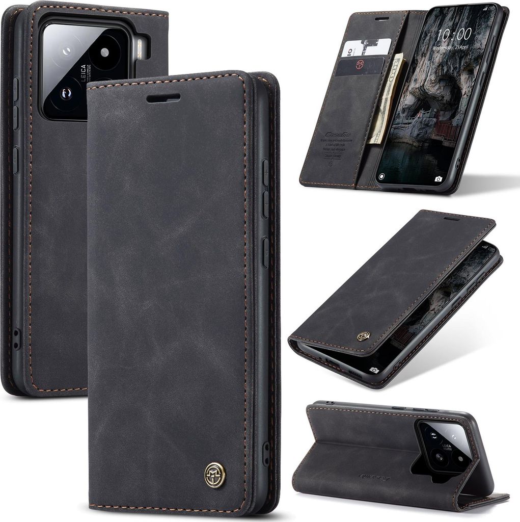 Hülle für Xiaomi 15 Retro Kunstledertasche mit Standfunktion Schutzhülle Schwarz