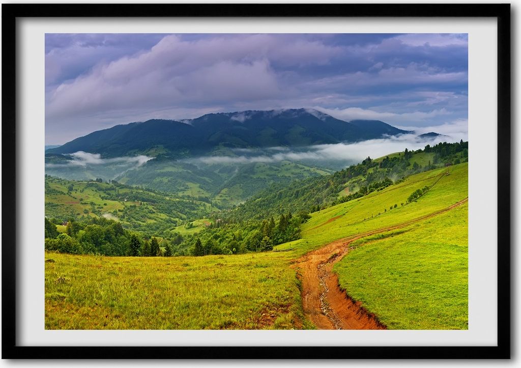 Bild - Bilderrahmen - 100 cm x 70 cm - MDF - Rahmen - Foto - Wandkunst Grüne Hügel
