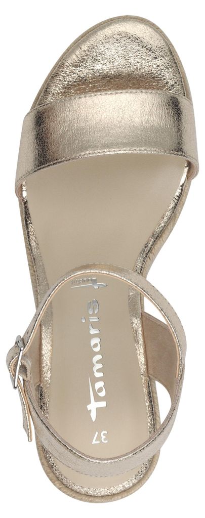 Tamaris Damen Sandalette Espadrilles mit Keilabsatz in Bastoptik 1-28300-42, Größe:39 EU, Farbe:Gold