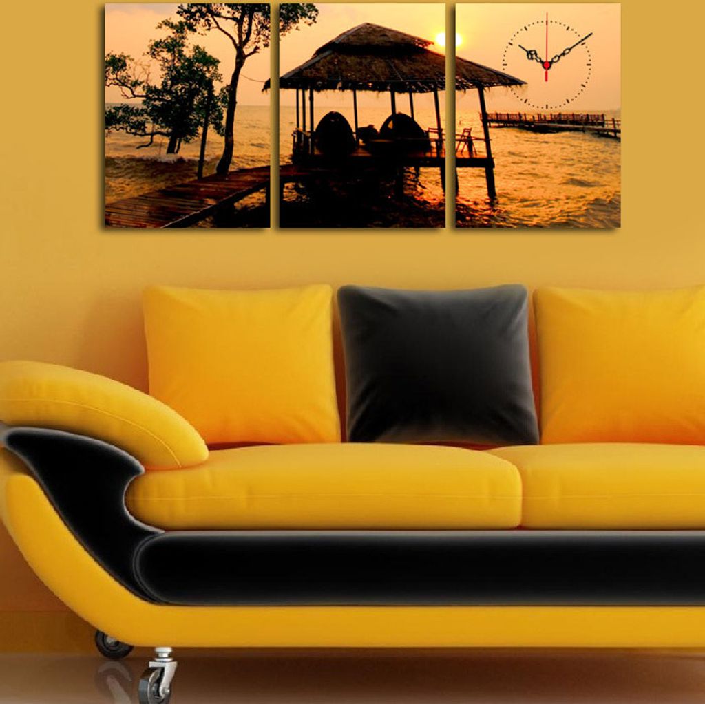 Opviq, 3P3040CSMOR- CLA3619, Bunt, Wanduhren, 96 x 40 cm, 100% Wildleder -Leinwand