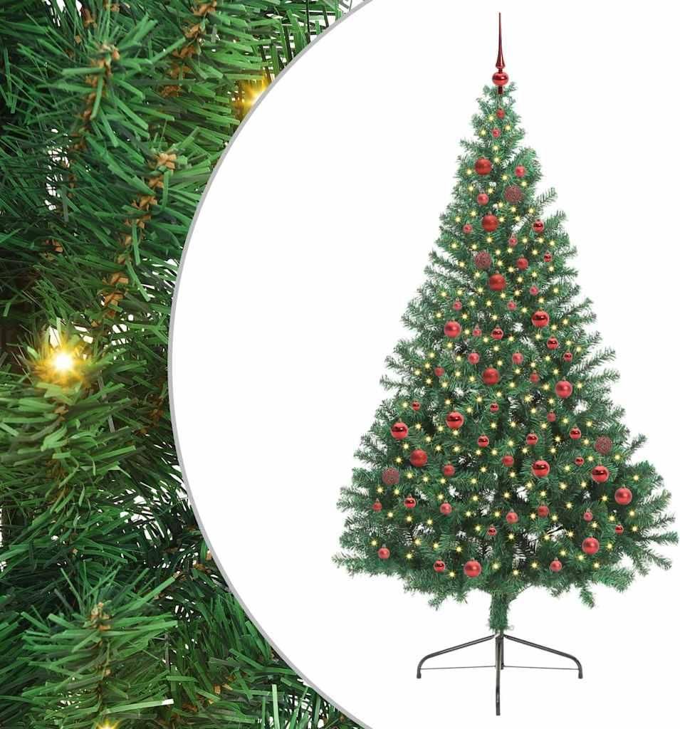 vidaXL Künstlicher vorbeleuchteter Weihnachtsbaum Grün 210 cm PVC