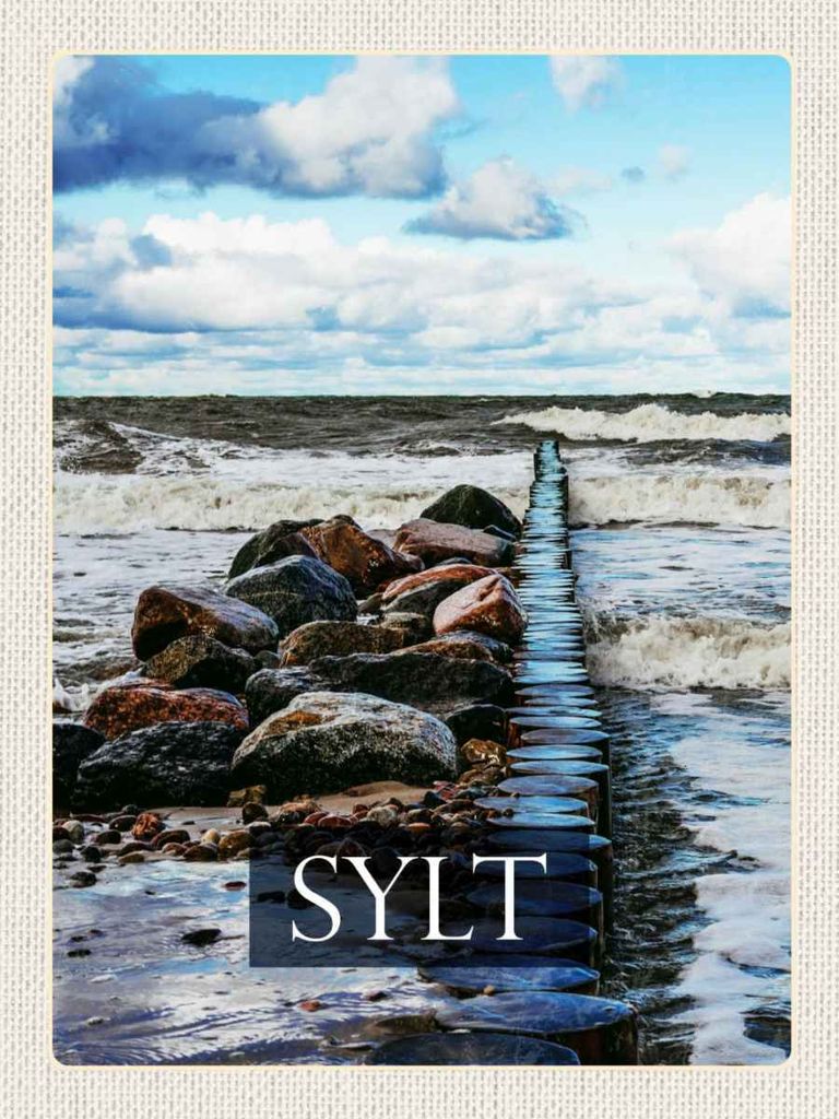 vianmo Holzschild 40x30 cm Sylt Insel Strand Meer Ebbe und Flut Bildmotiv Reisemotiv Deutschland