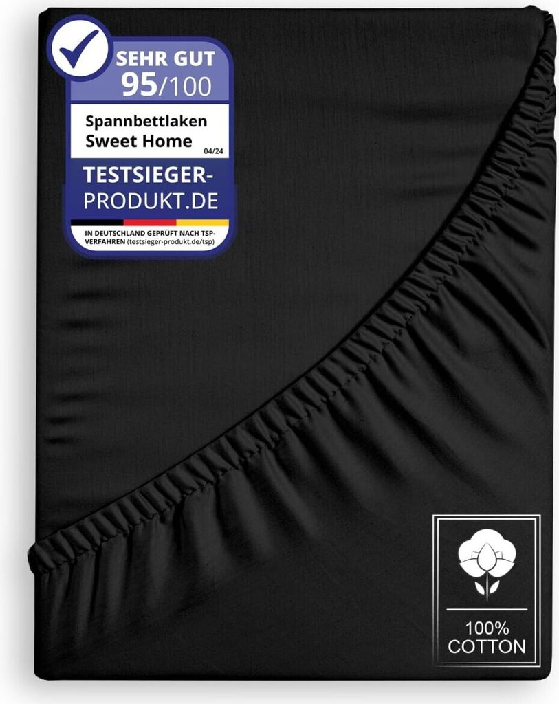 Jersey Spannbettlaken Spannbetttuch 100% Baumwolle Bettlaken Betttuch 135GSM Schwarz 180x200cm