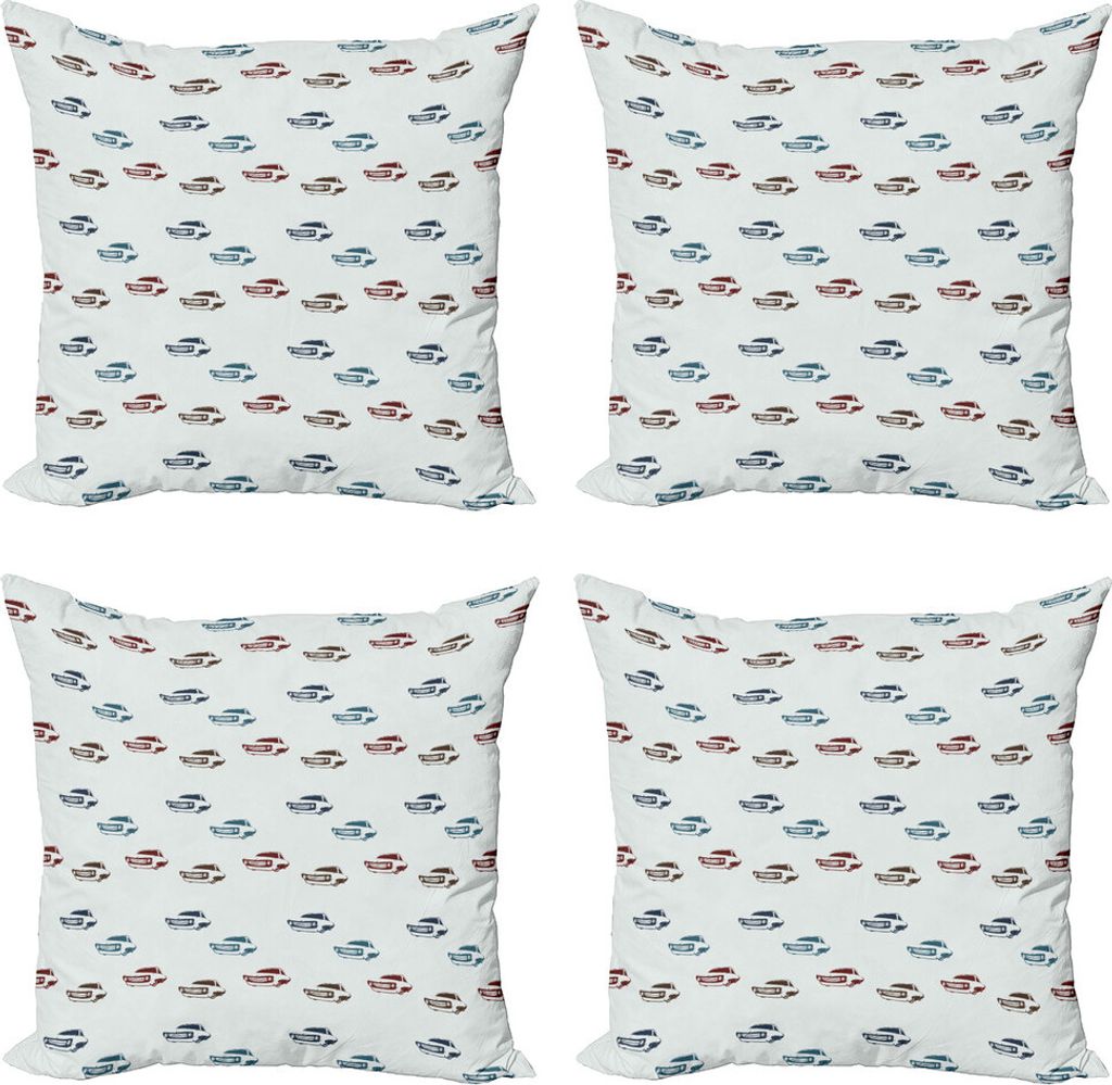 ABAKUHAUS Autos Kissenbezug Set (4 Stück), Retro amerikanische Fahrzeuge, Moderner Doppelseitiger Digitaldruck, 60 cm x 60 cm, Blau Braun Burgund